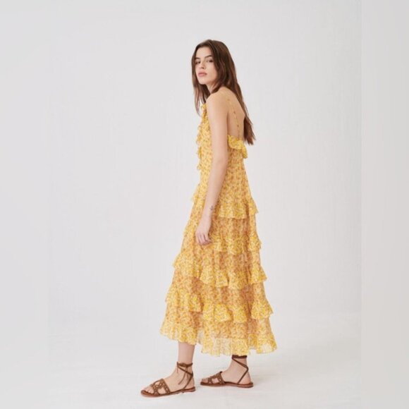 ❌❌SOLD❌❌450 MAJE Printed Cotton Voile Dress With Ruffles Orange | Womens Dresses - Picture 11 of 11